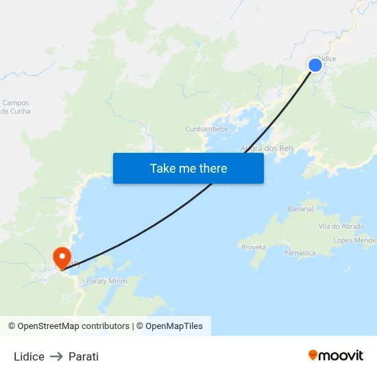 Lidice to Parati map