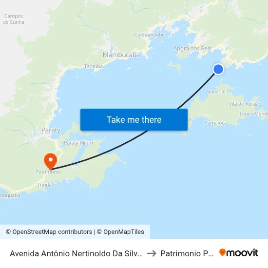 Avenida Antônio Nertinoldo Da Silva Jordão, 8246 to Patrimonio Paraty Rj map