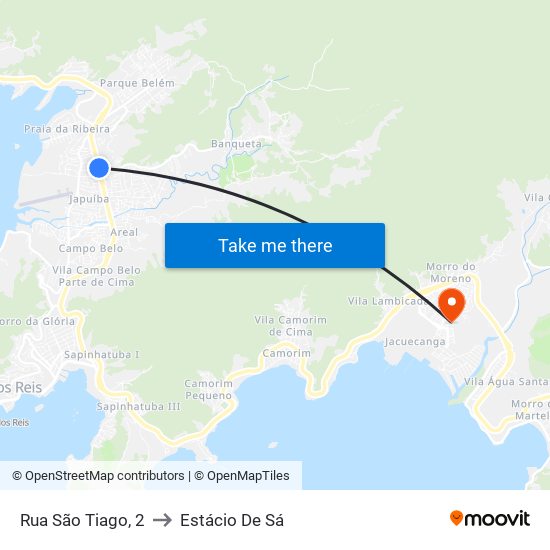 Rua São Tiago, 2 to Estácio De Sá map