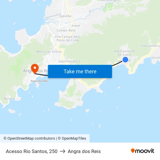 Acesso Rio Santos, 250 to Angra dos Reis map