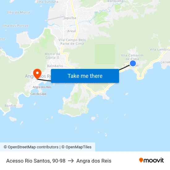 Acesso Rio Santos, 90-98 to Angra dos Reis map