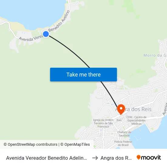 Avenida Vereador Benedito Adelino, 7 to Angra dos Reis map