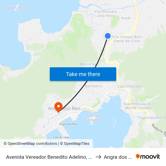 Avenida Vereador Benedito Adelino, 216-292 to Angra dos Reis map