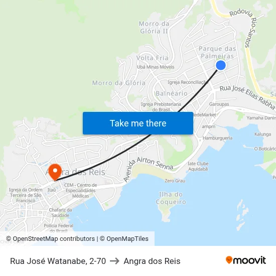Rua José Watanabe, 2-70 to Angra dos Reis map