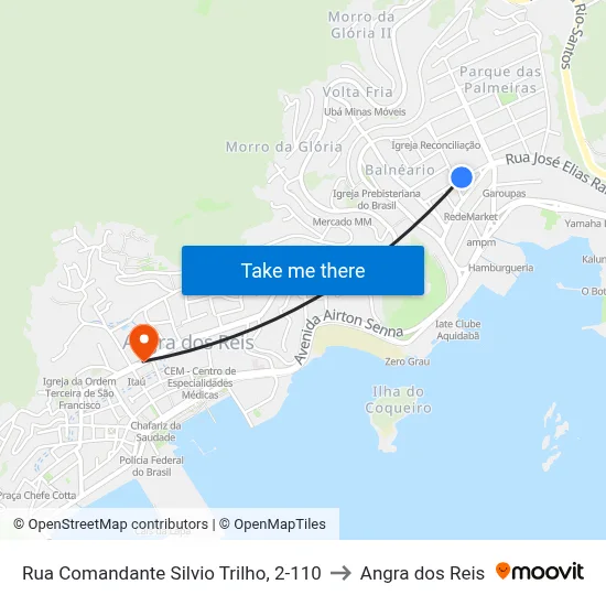 Rua Comandante Silvio Trilho, 2-110 to Angra dos Reis map