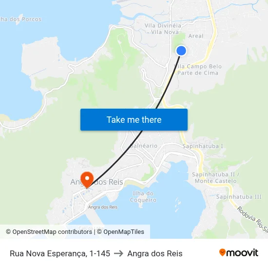 Rua Nova Esperança, 1-145 to Angra dos Reis map