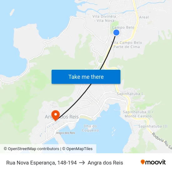 Rua Nova Esperança, 148-194 to Angra dos Reis map