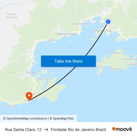 Rua Santa Clara, 12 to Trindade Rio de Janeiro Brazil map