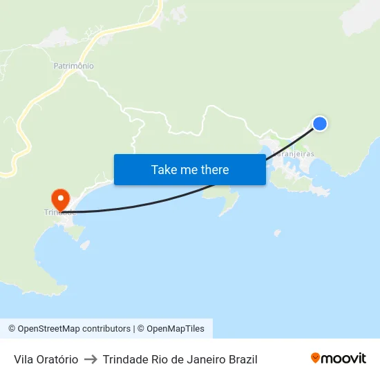 Vila Oratório to Trindade Rio de Janeiro Brazil map