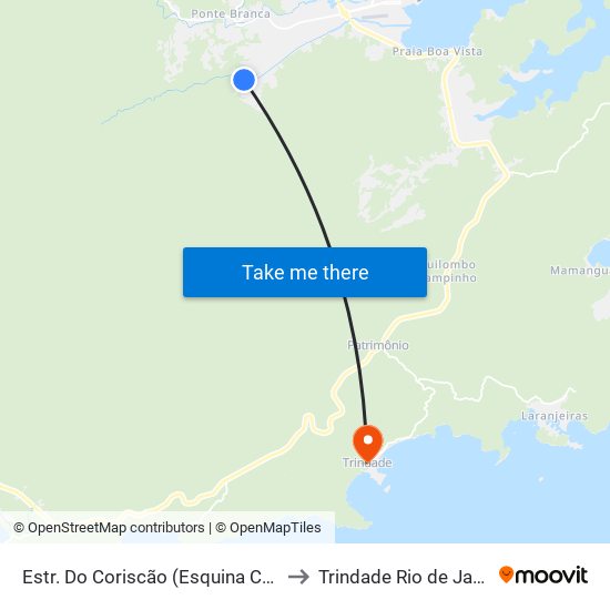 Estr. Do Coriscão (Esquina C/ Estr. Do Jacu) to Trindade Rio de Janeiro Brazil map