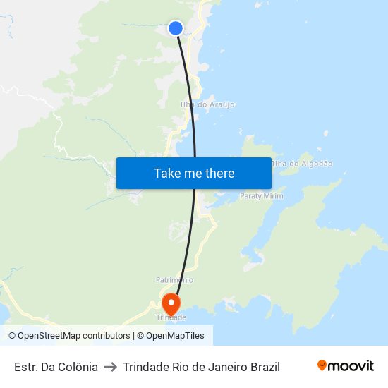 Estr. Da Colônia to Trindade Rio de Janeiro Brazil map