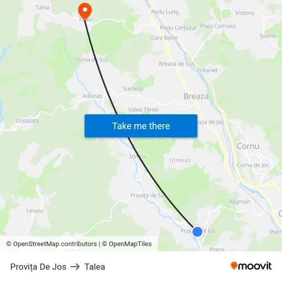 Provița De Jos to Talea map