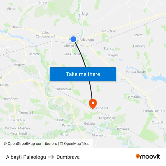 Albești-Paleologu to Dumbrava map