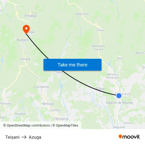 Teișani to Azuga map
