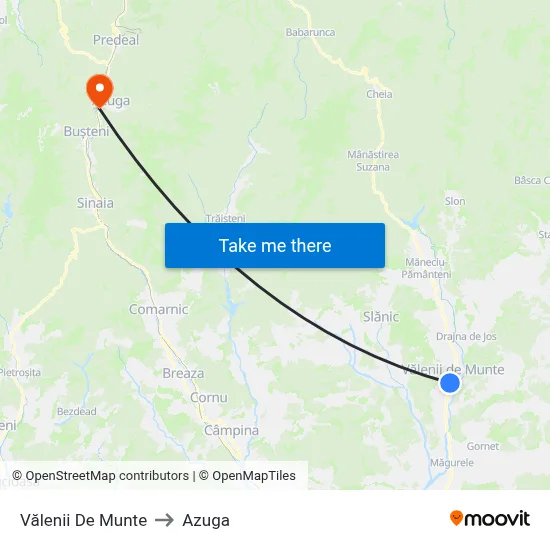 Vălenii De Munte to Azuga map