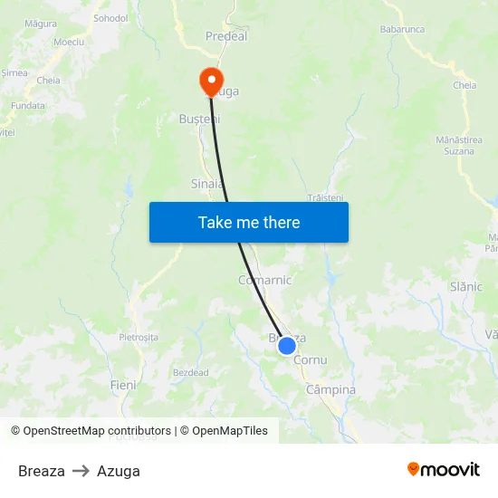 Breaza to Azuga map