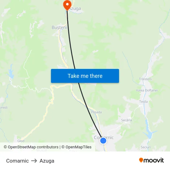 Comarnic to Azuga map