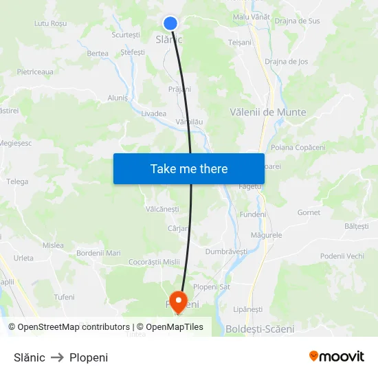 Slănic to Plopeni map