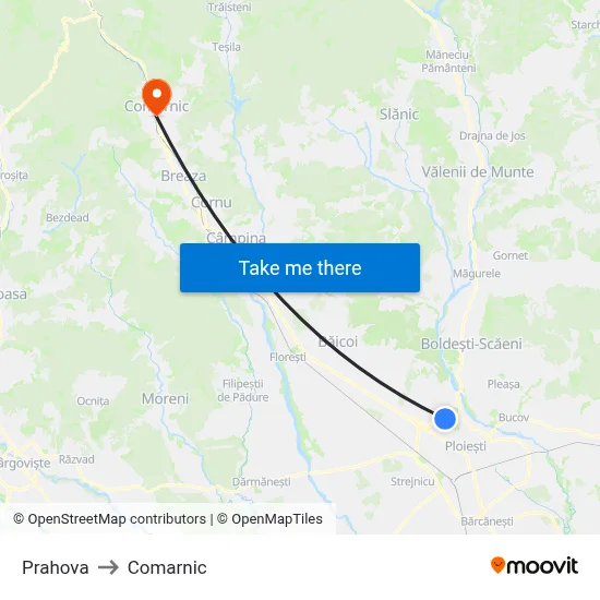 Prahova to Comarnic map