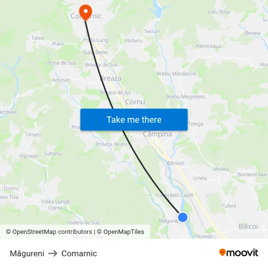 Măgureni to Comarnic map