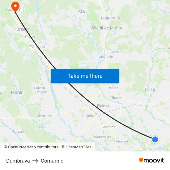 Dumbrava to Comarnic map