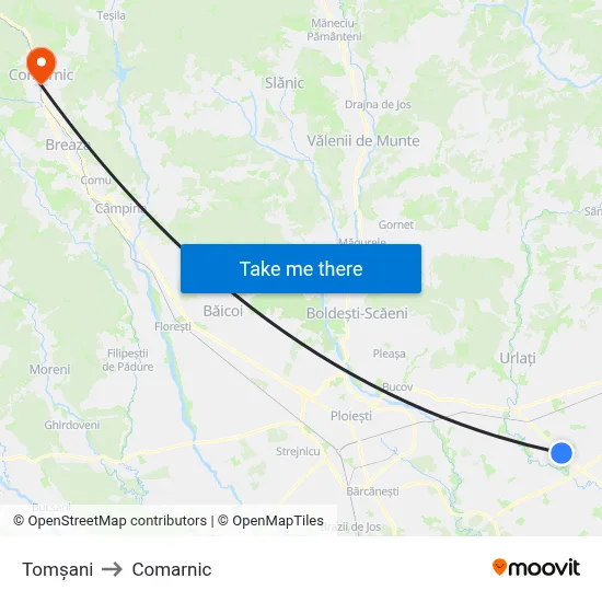Tomșani to Comarnic map