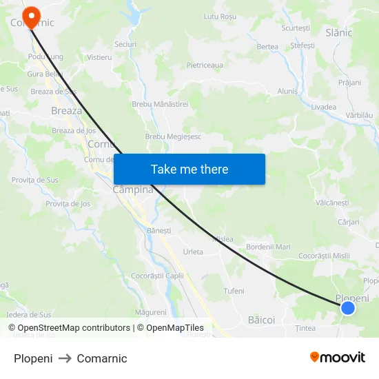 Plopeni to Comarnic map