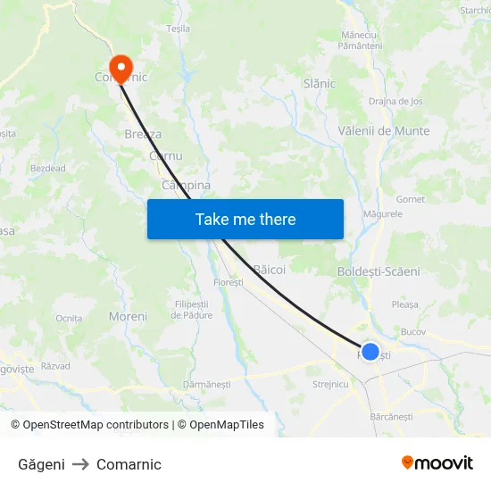 Găgeni to Comarnic map