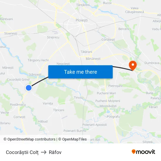 Cocorăștii Colț to Râfov map