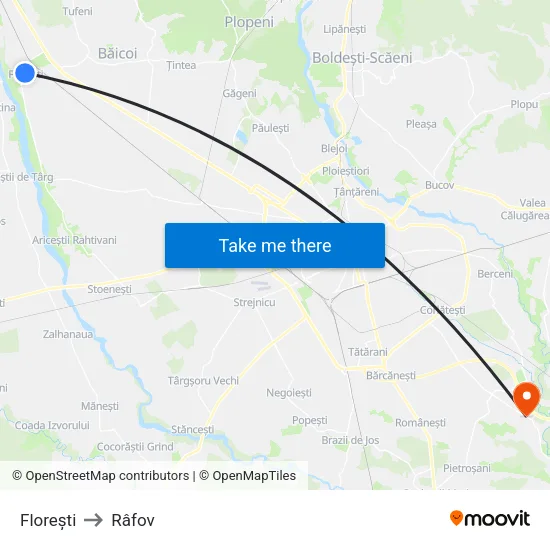 Florești to Râfov map