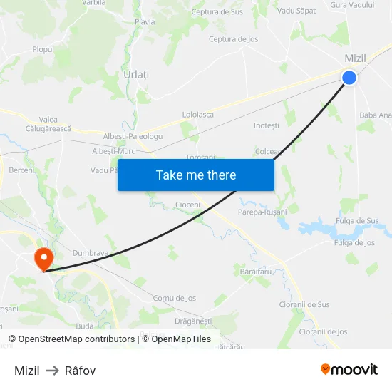 Mizil to Râfov map