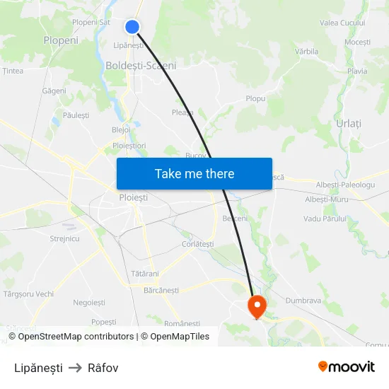 Lipănești to Râfov map