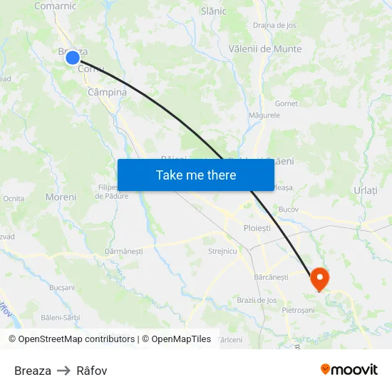 Breaza to Râfov map