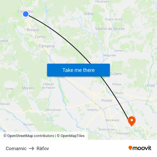 Comarnic to Râfov map