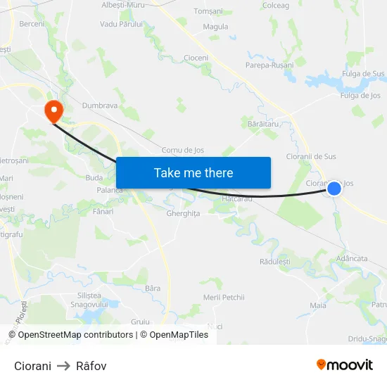 Ciorani to Râfov map