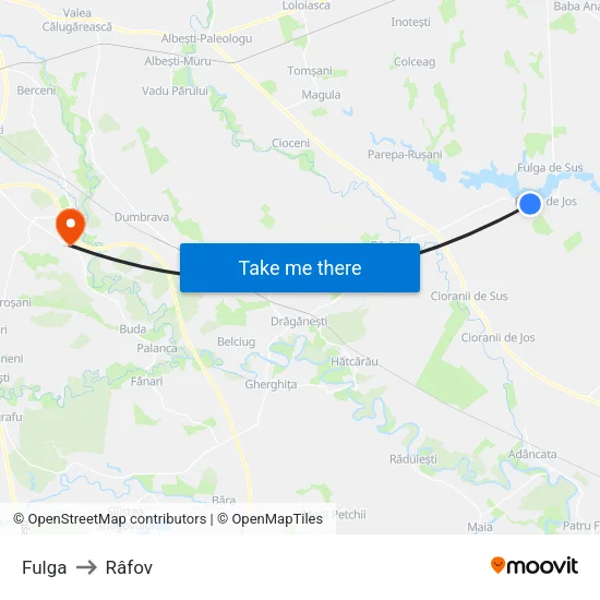 Fulga to Râfov map