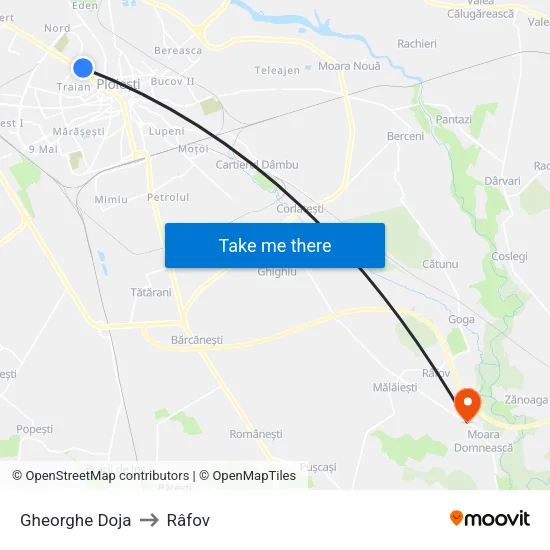 Gheorghe Doja to Râfov map
