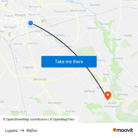 Lupeni to Râfov map