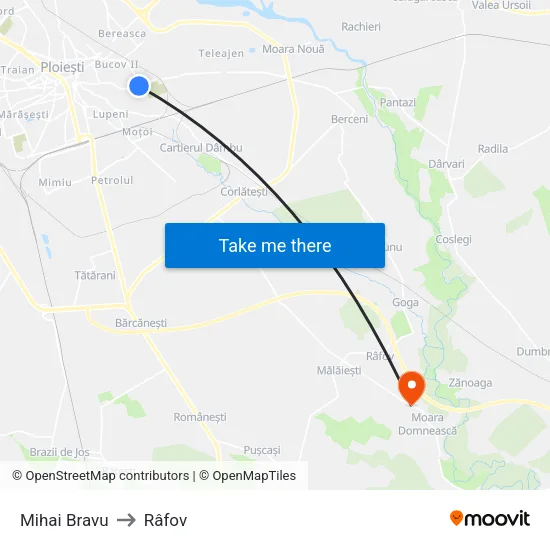 Mihai Bravu to Râfov map