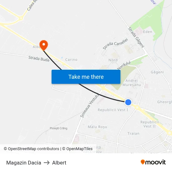 Magazin Dacia to Albert map