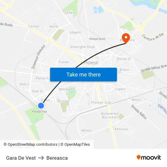 Gara De Vest to Bereasca map