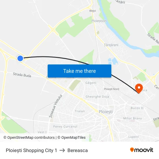 Ploiești Shopping City 1 to Bereasca map