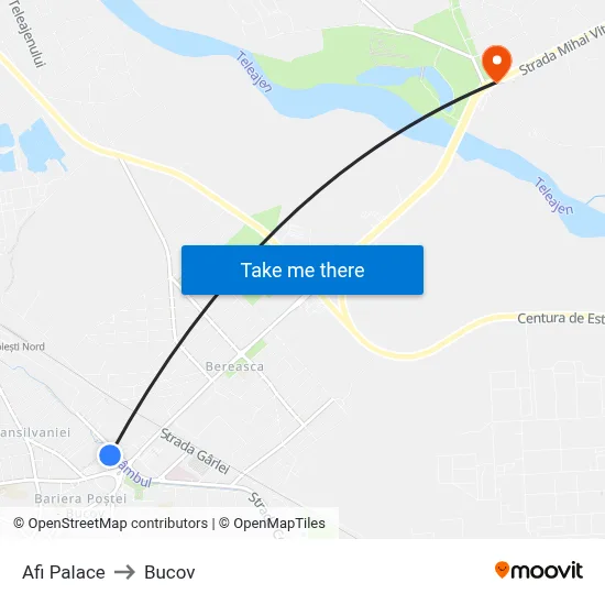 Afi Palace to Bucov map