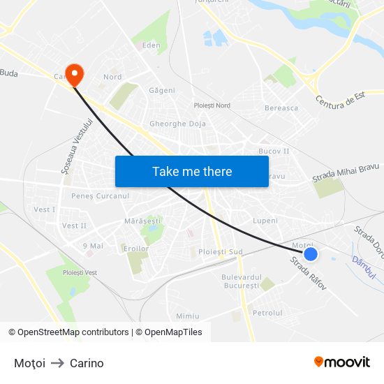 Moţoi to Carino map