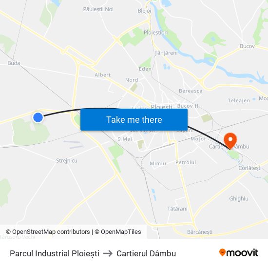 Parcul Industrial Ploiești to Cartierul Dâmbu map