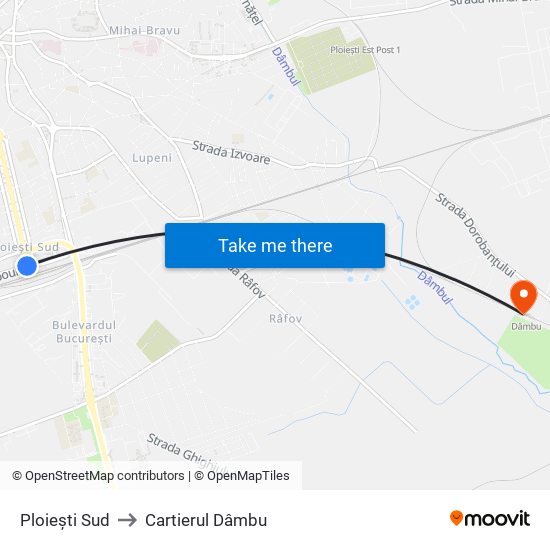 Ploiești Sud to Cartierul Dâmbu map