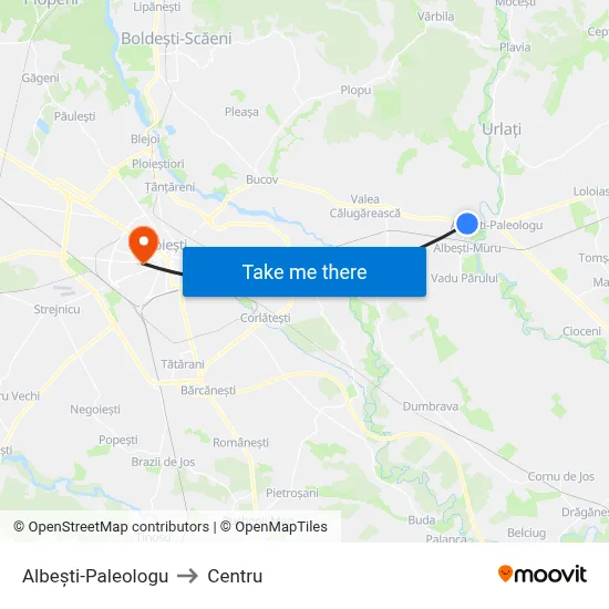 Albești-Paleologu to Centru map