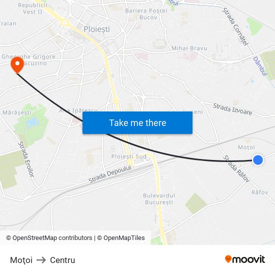 Moţoi to Centru map