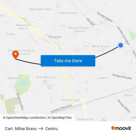 Cart. Mihai Bravu to Centru map