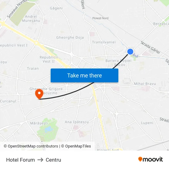Hotel Forum to Centru map